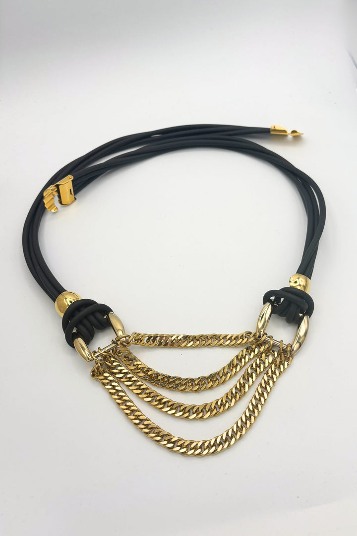 Vintage Gomma Belt with 4 Strands of Gold Chains