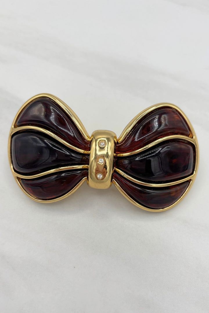 Vintage Italian Fancy Bow Styled Hair Barrette with Crystals