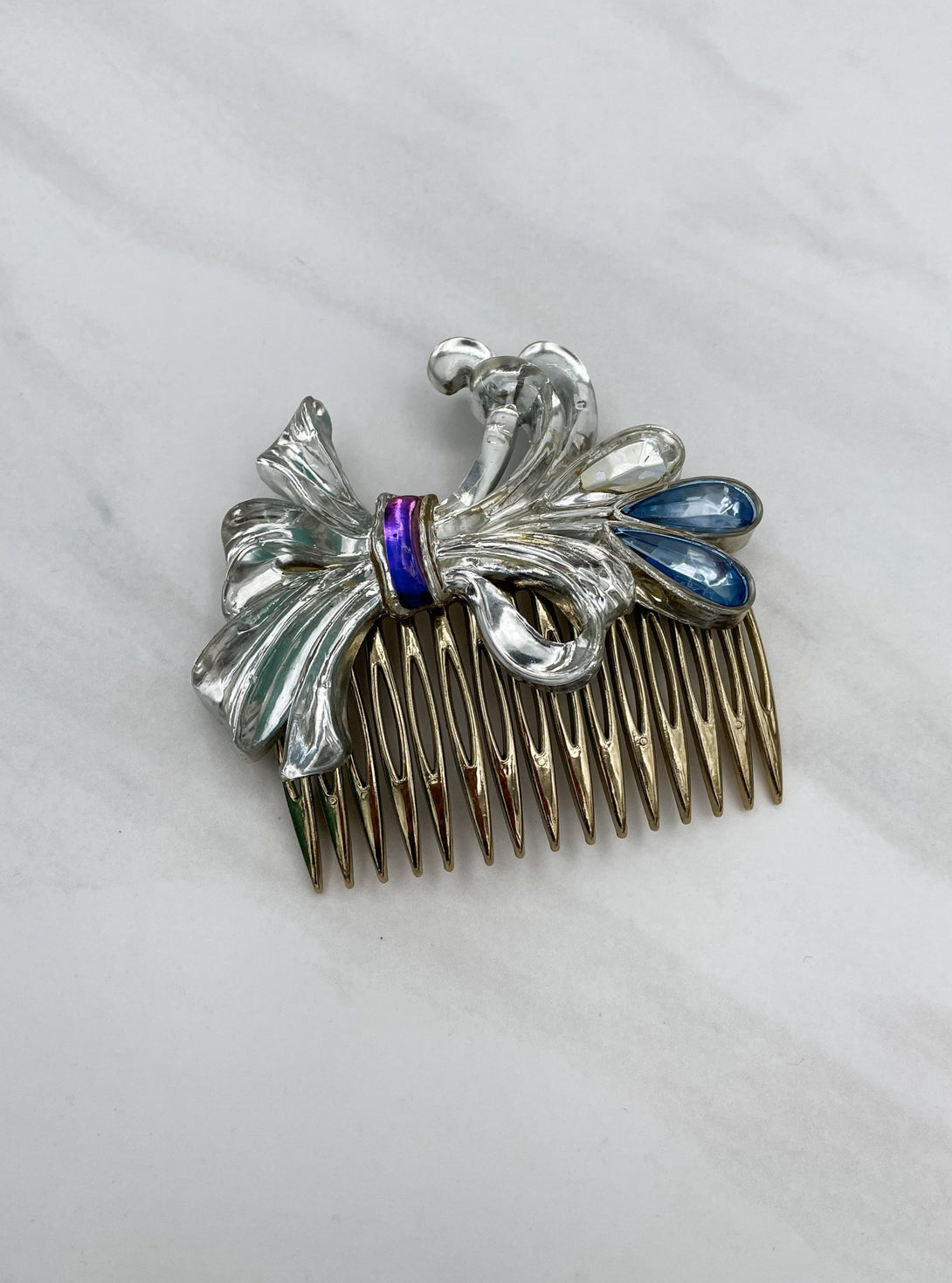 Vintage Italian Frilly Crystal Bow Hair Comb