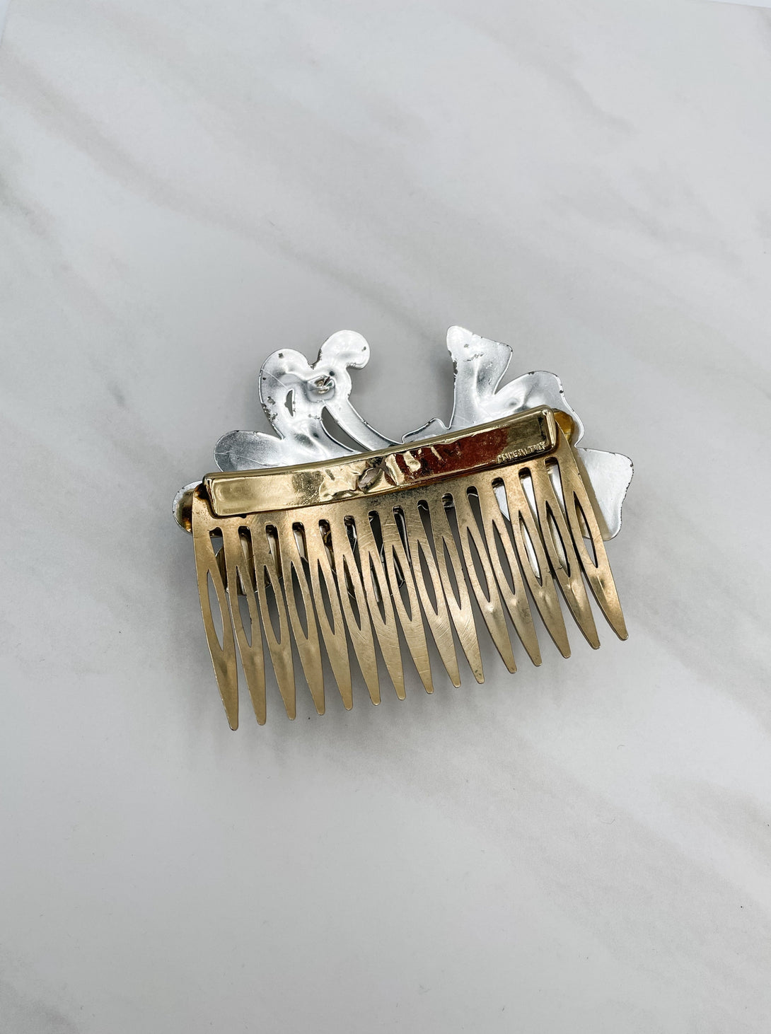 Vintage Italian Frilly Crystal Bow Hair Comb