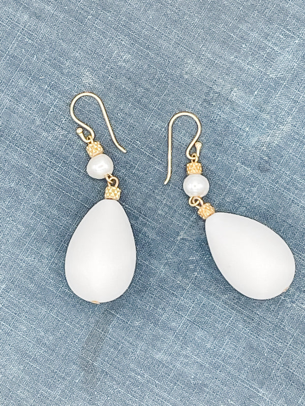 Vintage Italian White Bauble Drop Earrings with Pearls