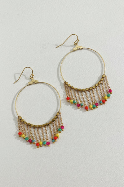 Vivace Colorful Beaded Tassel Hoop Dangle Earrings