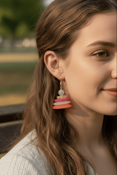 Vora Handmade Stacked Colorful Disc Dangle Earrings