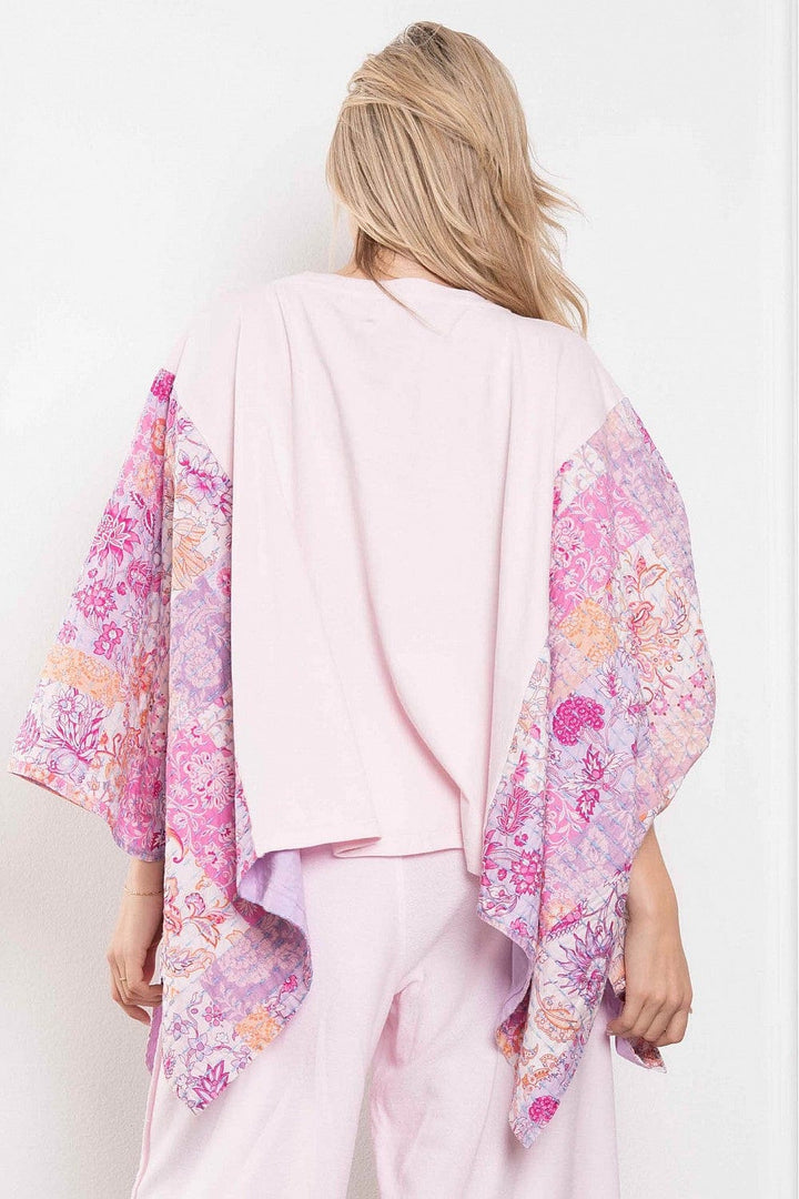 Washed Dolly Tarot Card Style Printed Poncho Graphic Tee with Floral Paisley Fabric