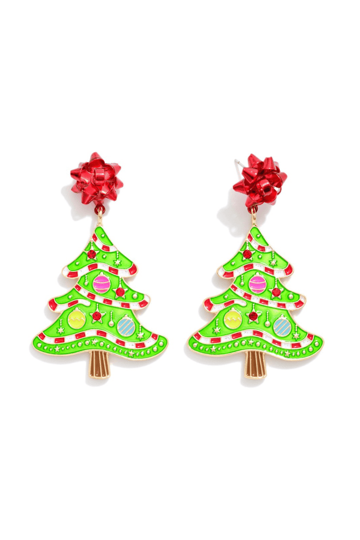 Whimsy Decorated Glitter Enamel Christmas Tree with Gift Bow Posts