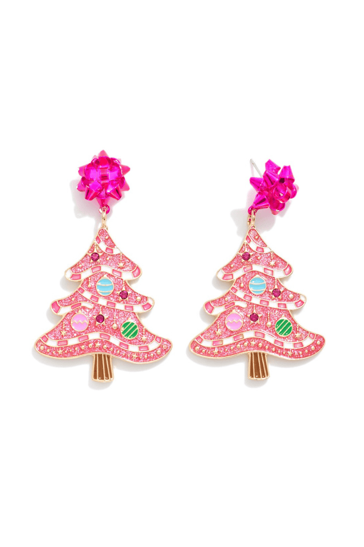 Whimsy Decorated Glitter Enamel Christmas Tree with Gift Bow Posts