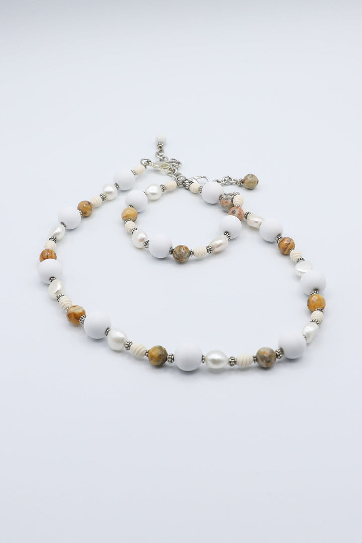 White Bead and Freshwater Pearl Necklace / Bracelet