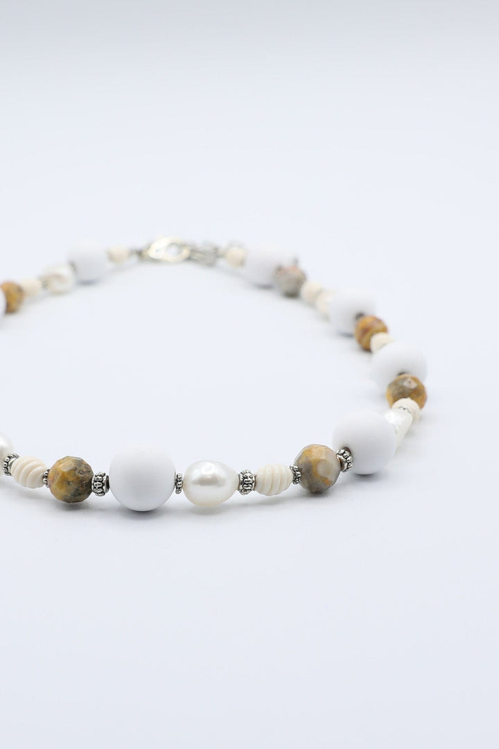 White Bead and Freshwater Pearl Necklace / Bracelet