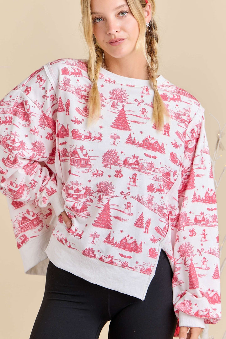 Winter Village Toile Print Holiday Sweatshirt