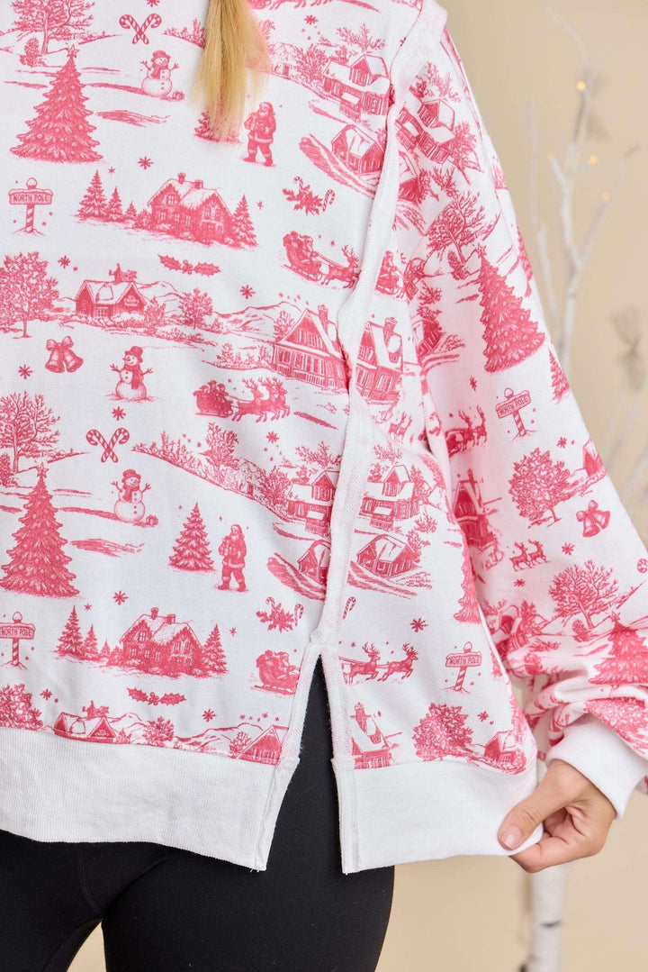 Winter Village Toile Print Holiday Sweatshirt