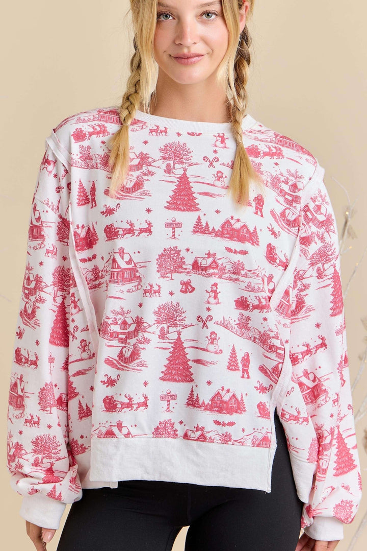 Winter Village Toile Print Holiday Sweatshirt