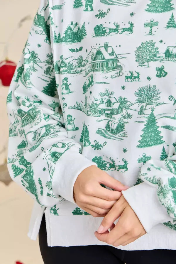 Winter Village Toile Print Holiday Sweatshirt