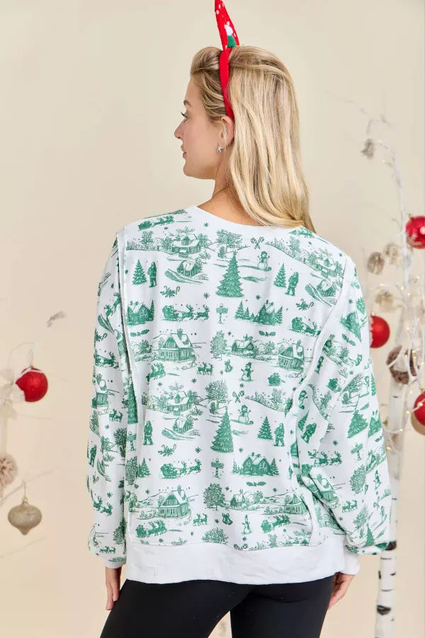 Winter Village Toile Print Holiday Sweatshirt