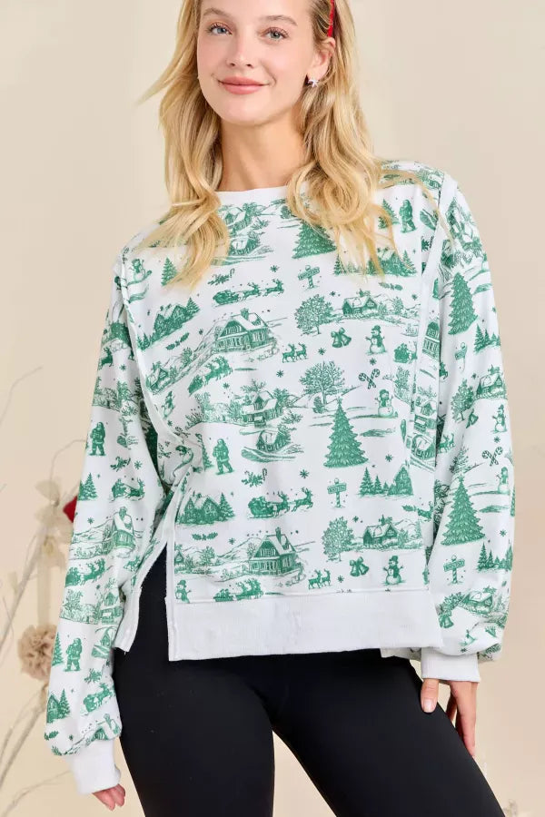Winter Village Toile Print Holiday Sweatshirt