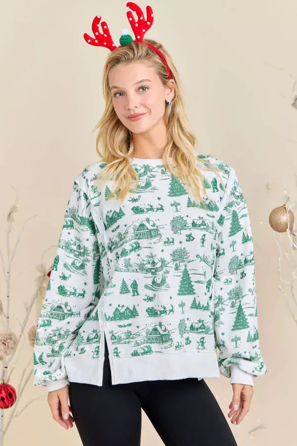 Winter Village Toile Print Holiday Sweatshirt