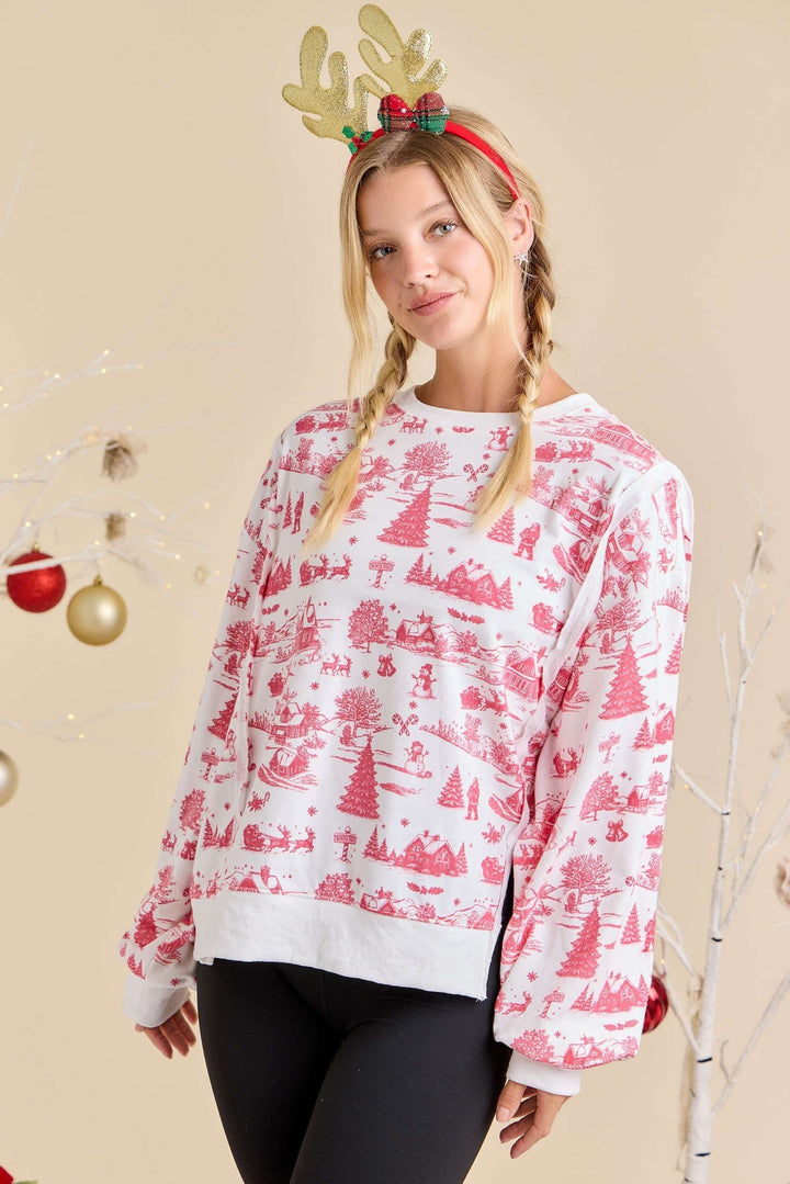 Winter Village Toile Print Holiday Sweatshirt