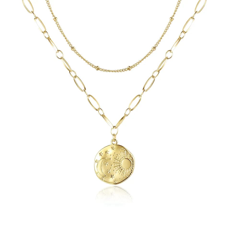 Women's 18K Gold Plated Stainless Steel Chain with Sun and Moon Charm