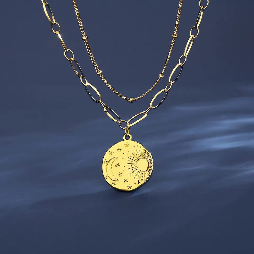 Women's  18K Gold Plated Stainless Steel Chain with Sun and Moon Charm