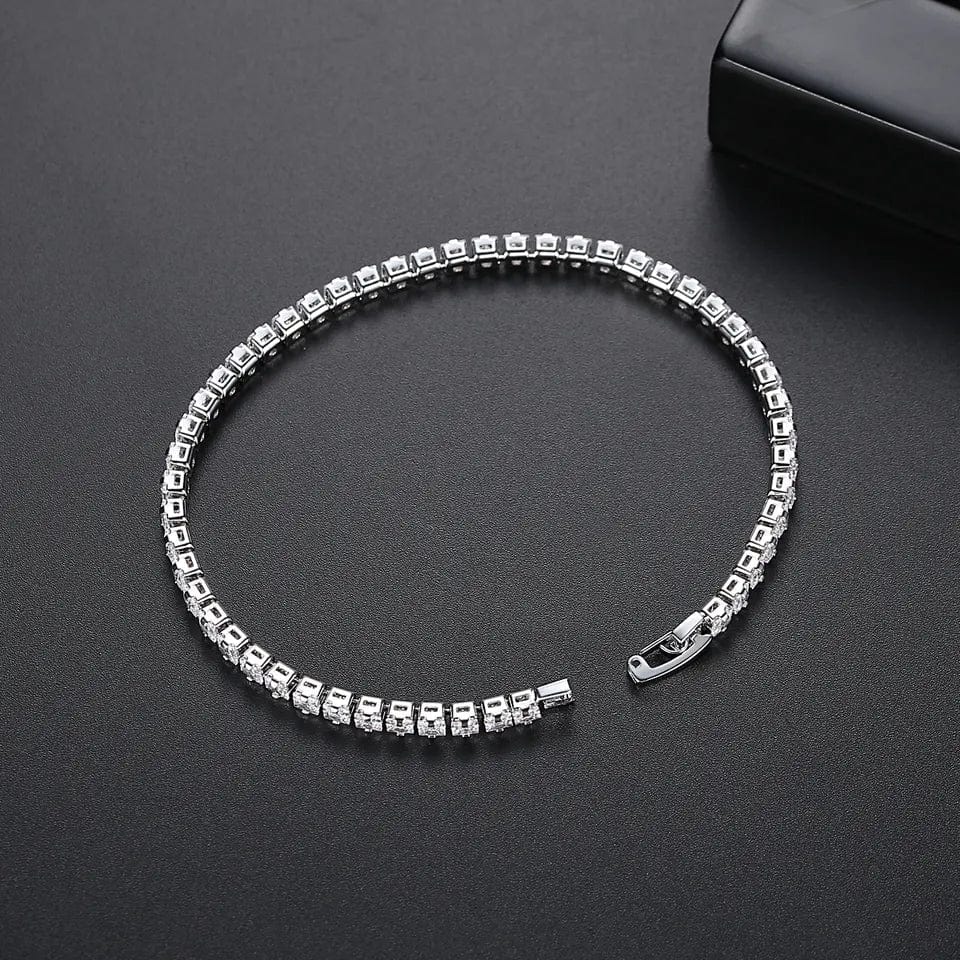 Women's 3mm Square Cut Tennis Bracelet, Gold or Rhodium Plated in Two Sizes
