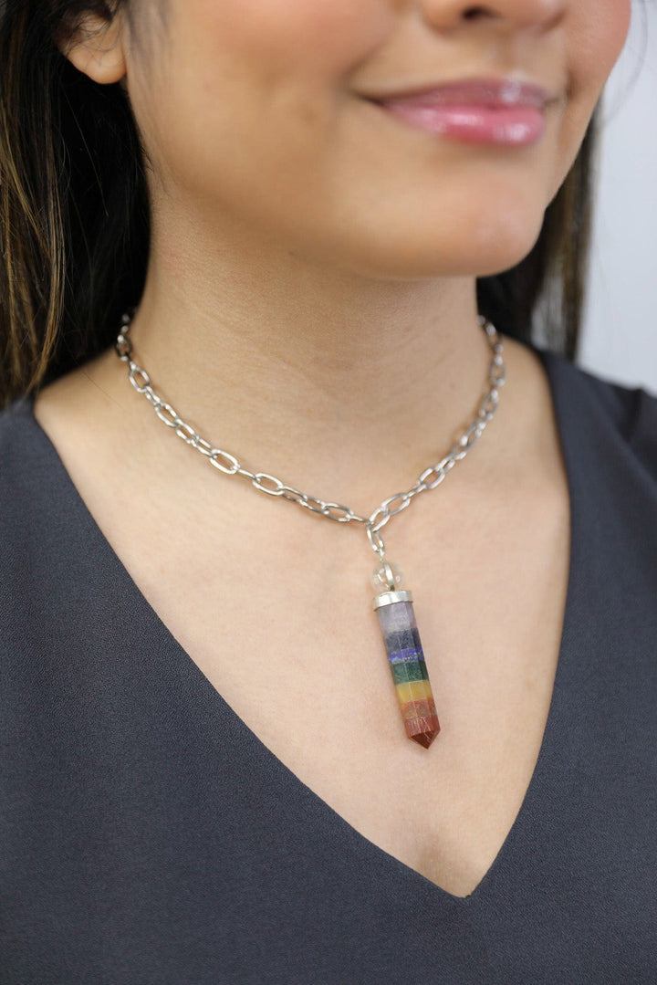 Women's Multi Colored Stone and Silver Necklace
