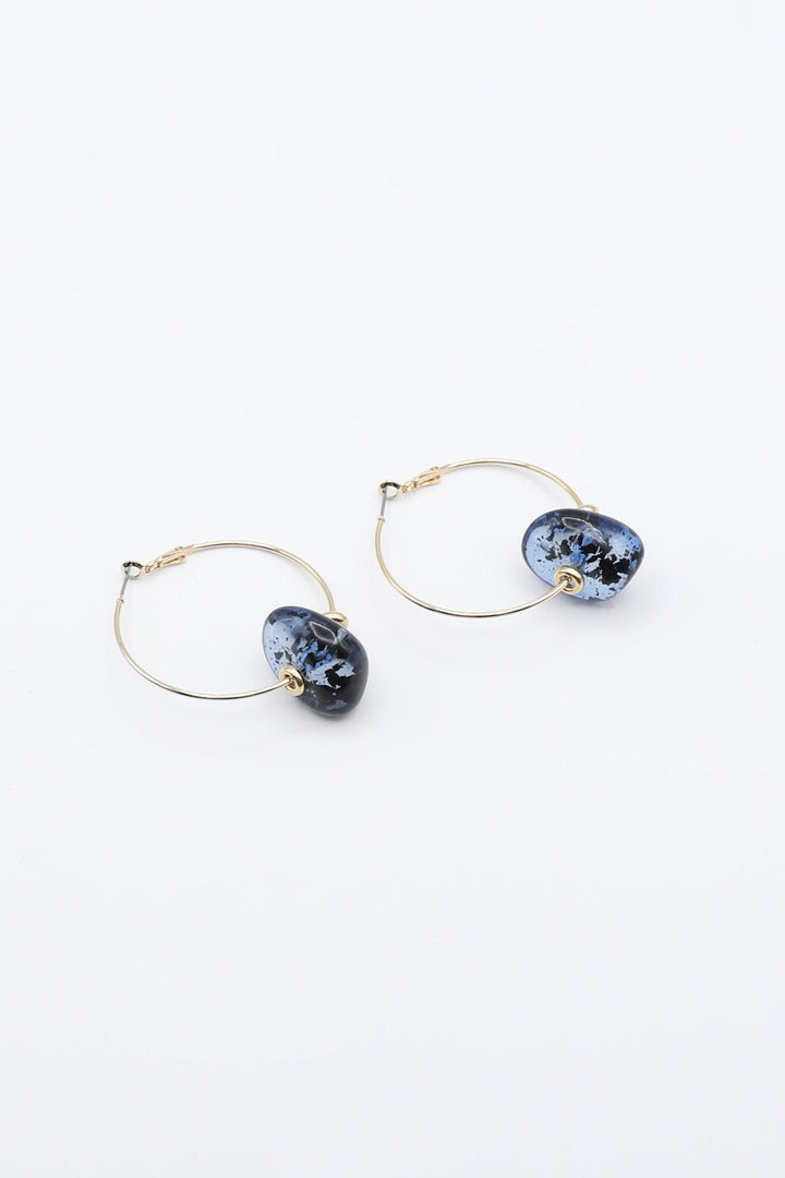Women's Space Blue Resin Bead Hoop Earrings