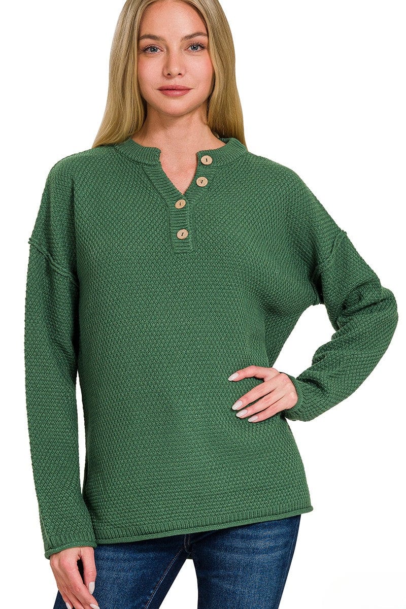 Zenana 4 Button Henley Neckline Waffle Sweater – jfybrand