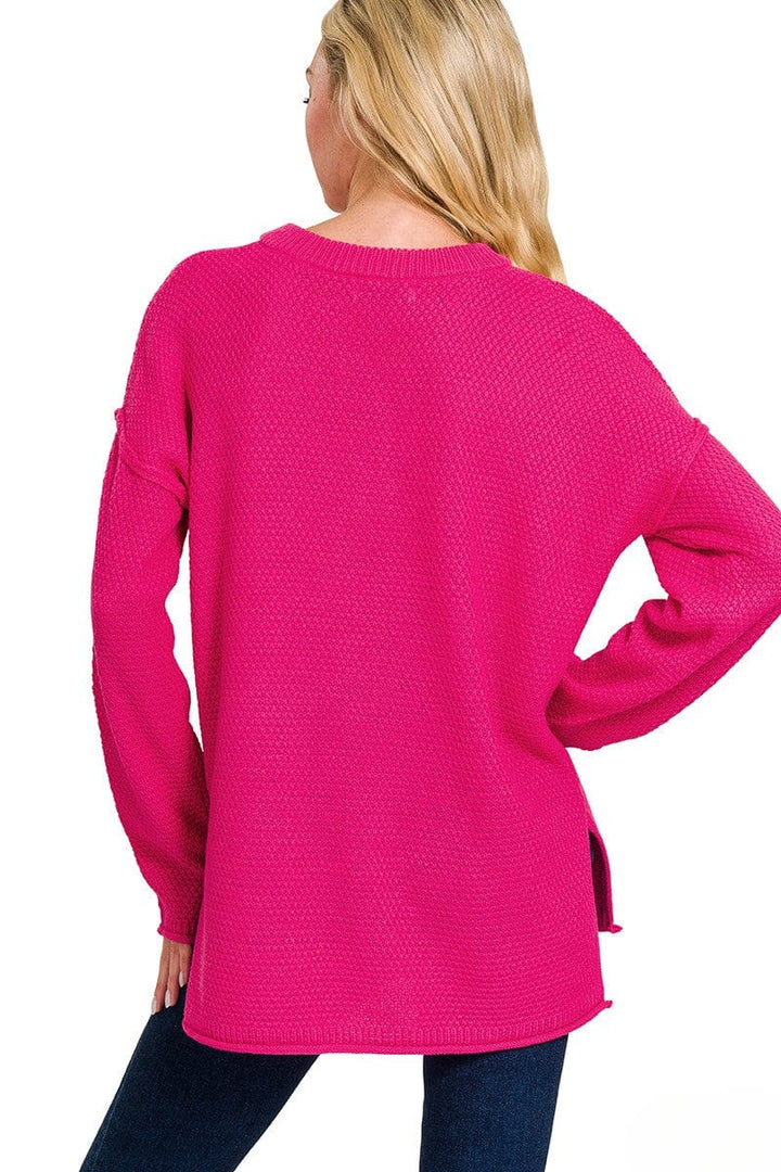 Zenana 4 Button Henley Neckline Waffle Sweater