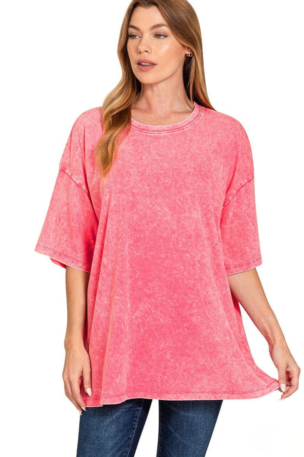 Zenana Acid Wash Cotton Boxy Boyfriend Tee