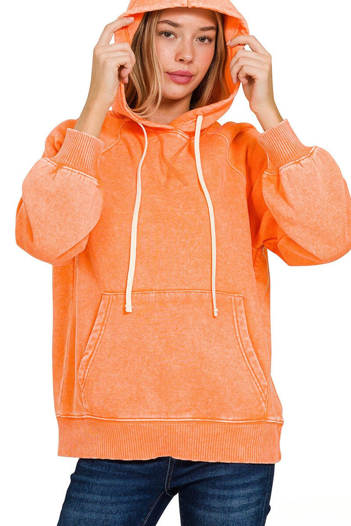 Zenana Acid Wash Fleece Hoodie with Pockets