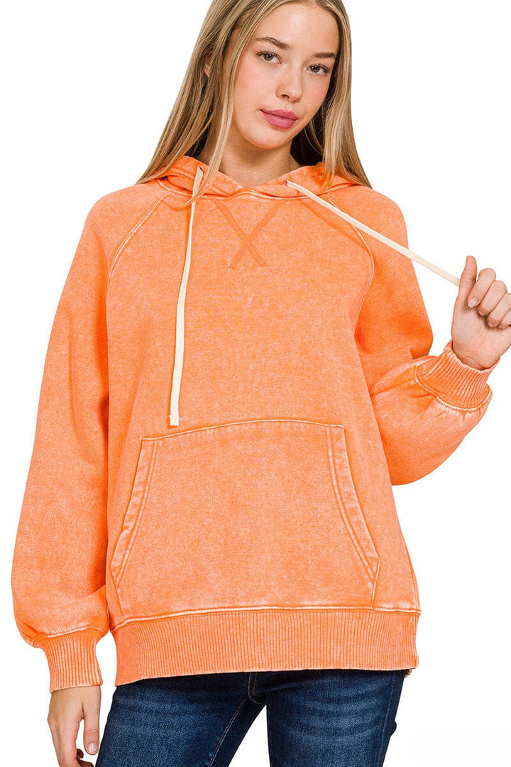 Zenana Acid Wash Fleece Hoodie with Pockets