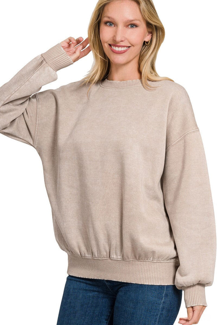 Zenana Acid Wash Fleece Oversized Pullover