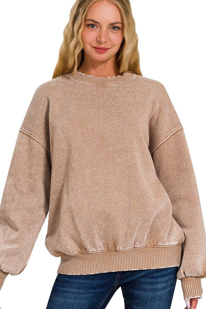 Zenana Acid Wash Fleece Oversized Pullover