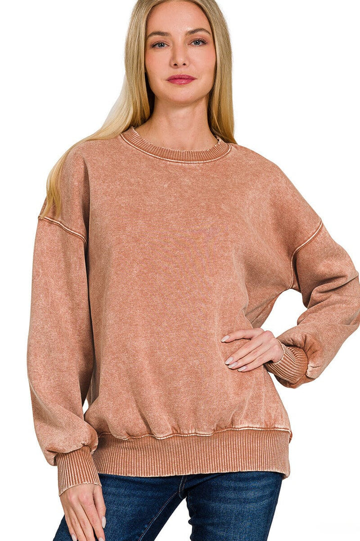 Zenana Acid Wash Fleece Oversized Pullover