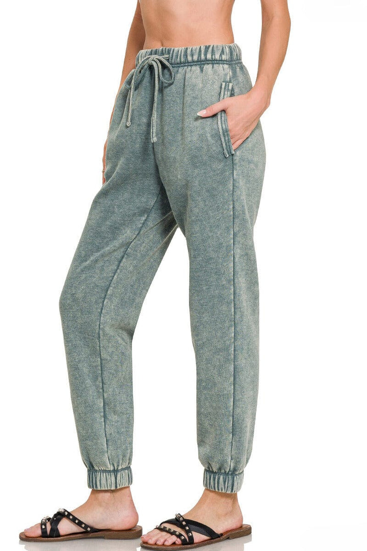 Zenana Acid Wash Fleece Sweatpants with Pockets