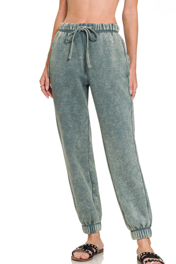 Zenana Acid Wash Fleece Sweatpants with Pockets