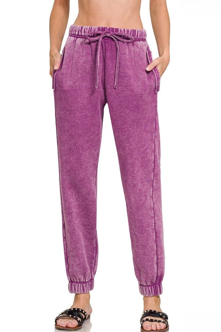 Zenana Acid Wash Fleece Sweatpants with Pockets