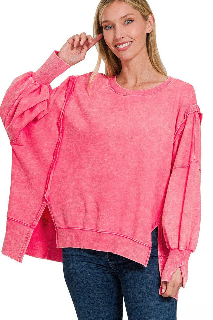Zenana- Acid Wash French Terry Exposed Seam Sweater – Simply Dixie