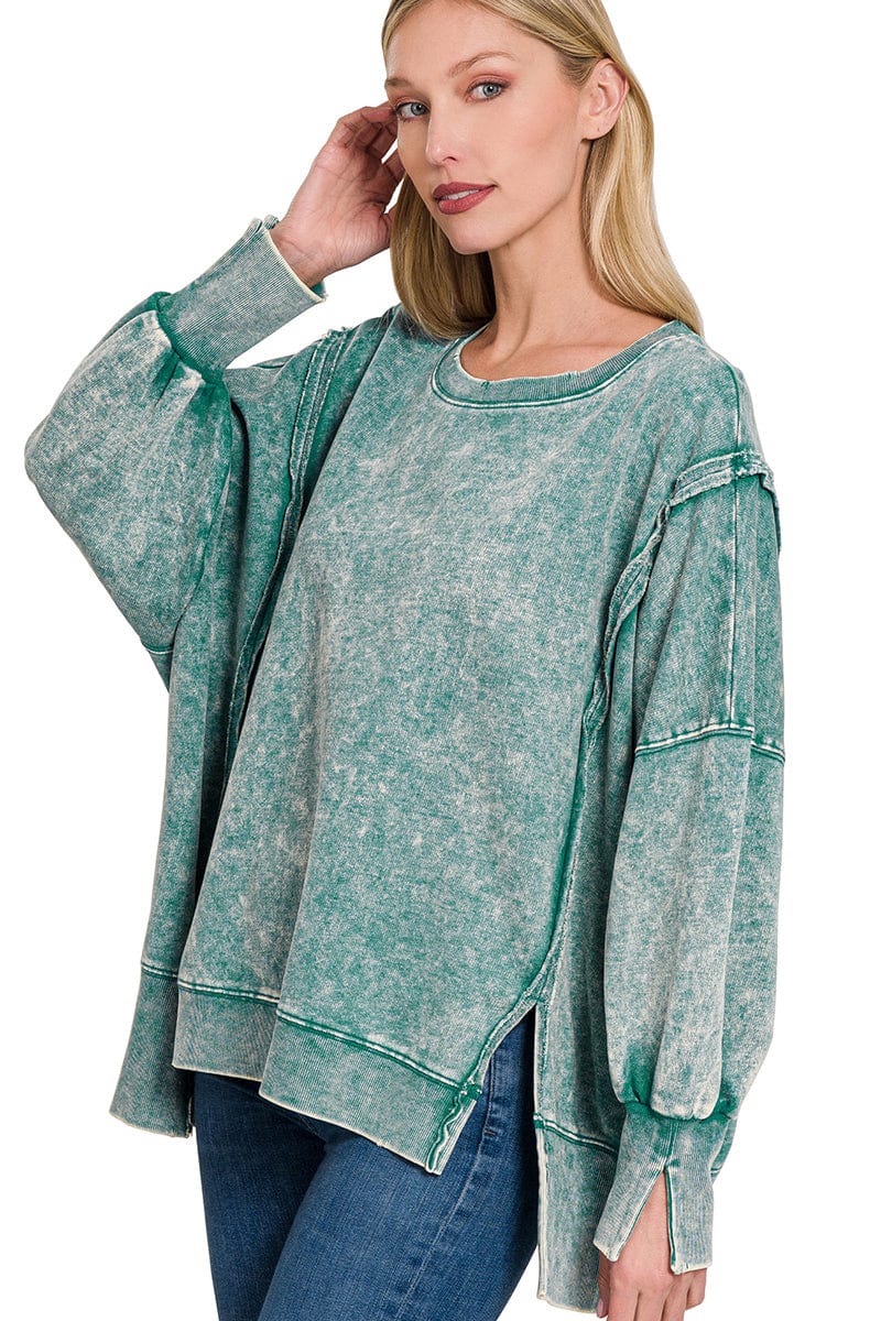 Zenana- Acid Wash French Terry Exposed Seam Sweater – Simply Dixie Boutique
