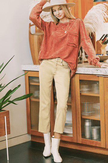 Zenana Acid Wash High Waist Cropped Straight Leg Jeans