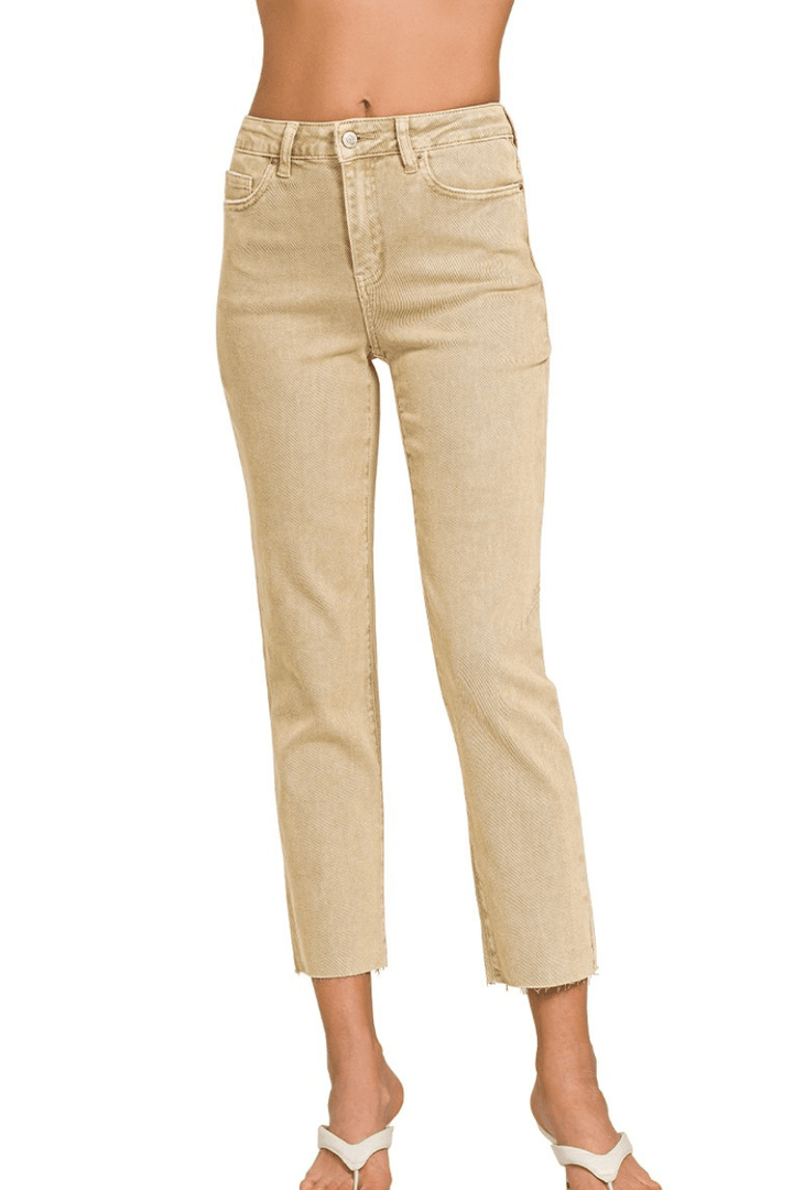 Zenana Acid Wash High Waist Cropped Straight Leg Jeans