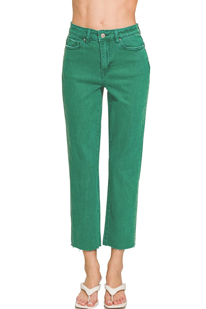 Zenana Acid Wash High Waist Cropped Straight Leg Jeans