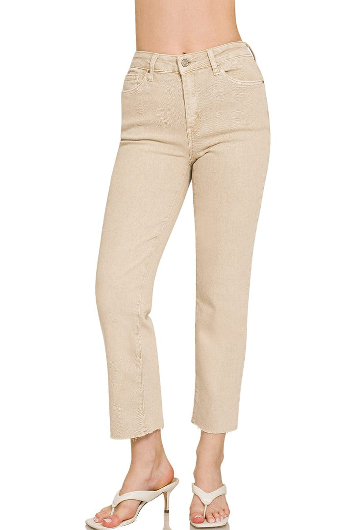 Zenana Acid Wash High Waist Cropped Straight Leg Jeans
