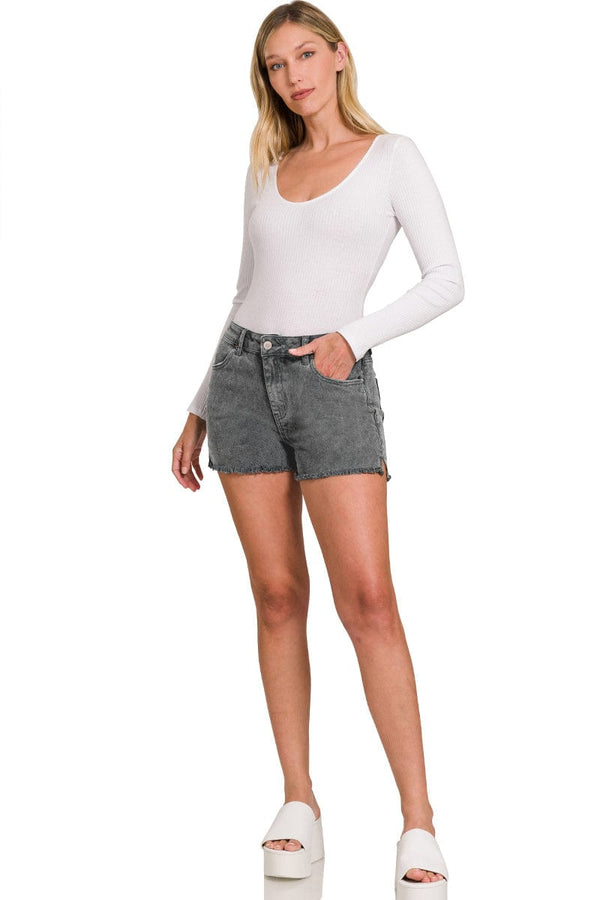 Zenana Acid Washed Frayed Cutoff Hem Denim Shorts