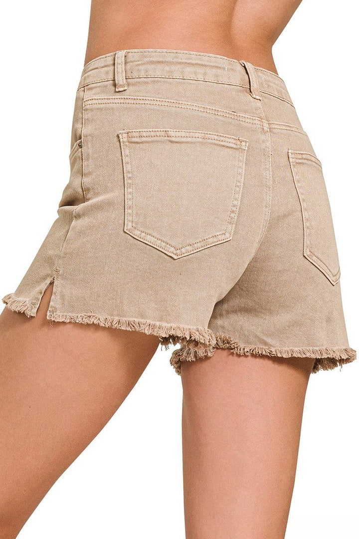 Zenana Acid Washed Frayed Cutoff Hem Denim Shorts