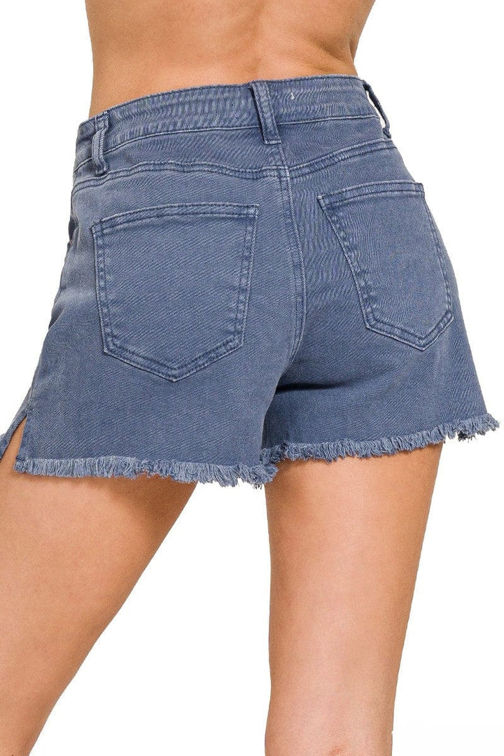 Zenana Acid Washed Frayed Cutoff Hem Denim Shorts