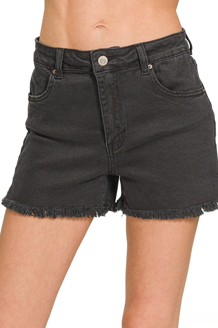 Zenana Acid Washed Frayed Cutoff Hem Denim Shorts