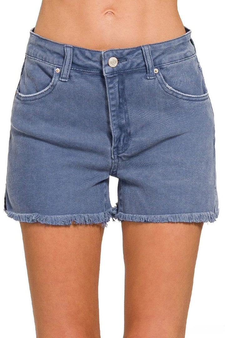 Zenana Acid Washed Frayed Cutoff Hem Denim Shorts