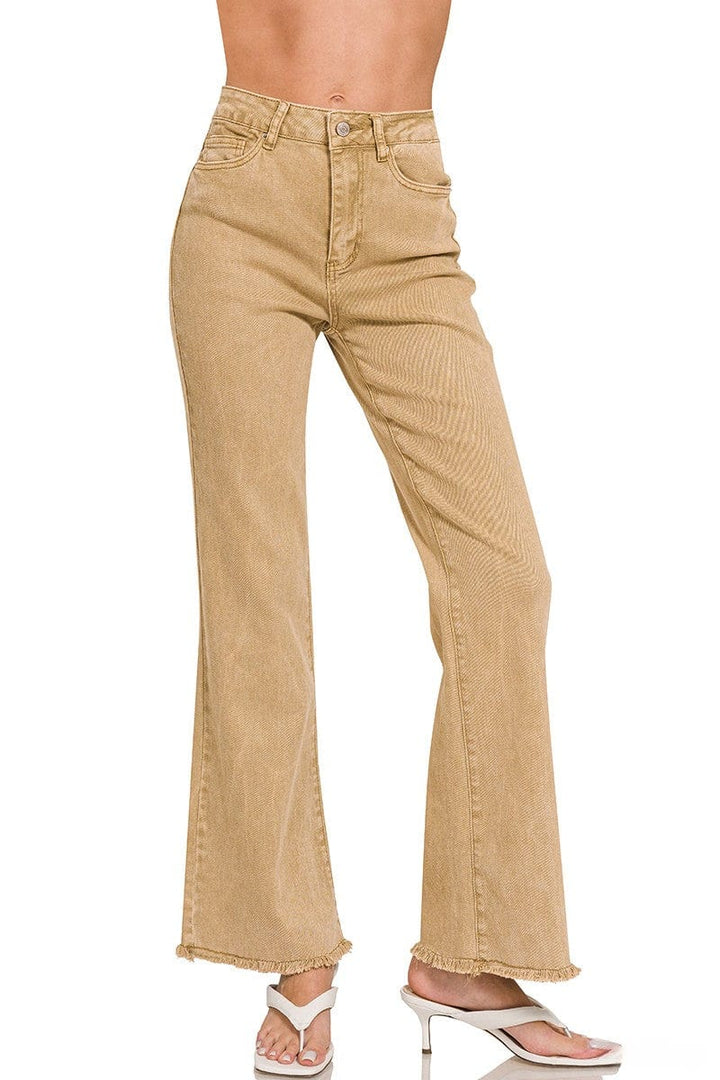 Zenana Acid Washed Frayed Cutoff Hem Straight Wide Jeans