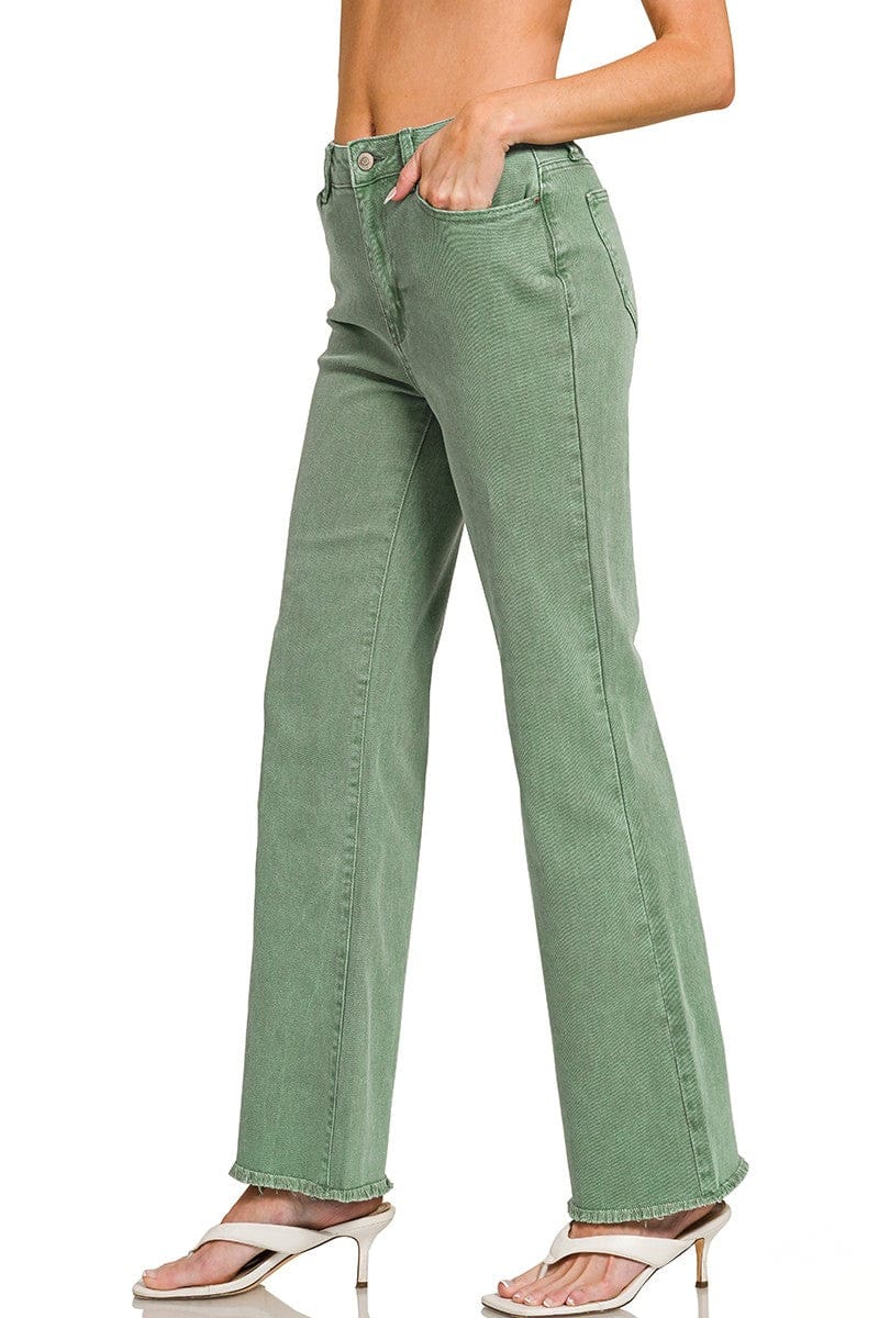 Zenana Acid Washed Frayed Cutoff Hem Straight Wide Jeans – jfybrand