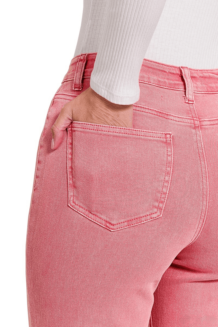 Zenana Acid Washed Frayed Cutoff Hem Straight Wide Pants